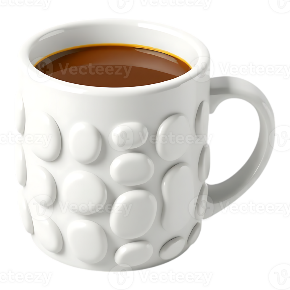 White Coffee Mug with Pebble Design and Coffee Inside png