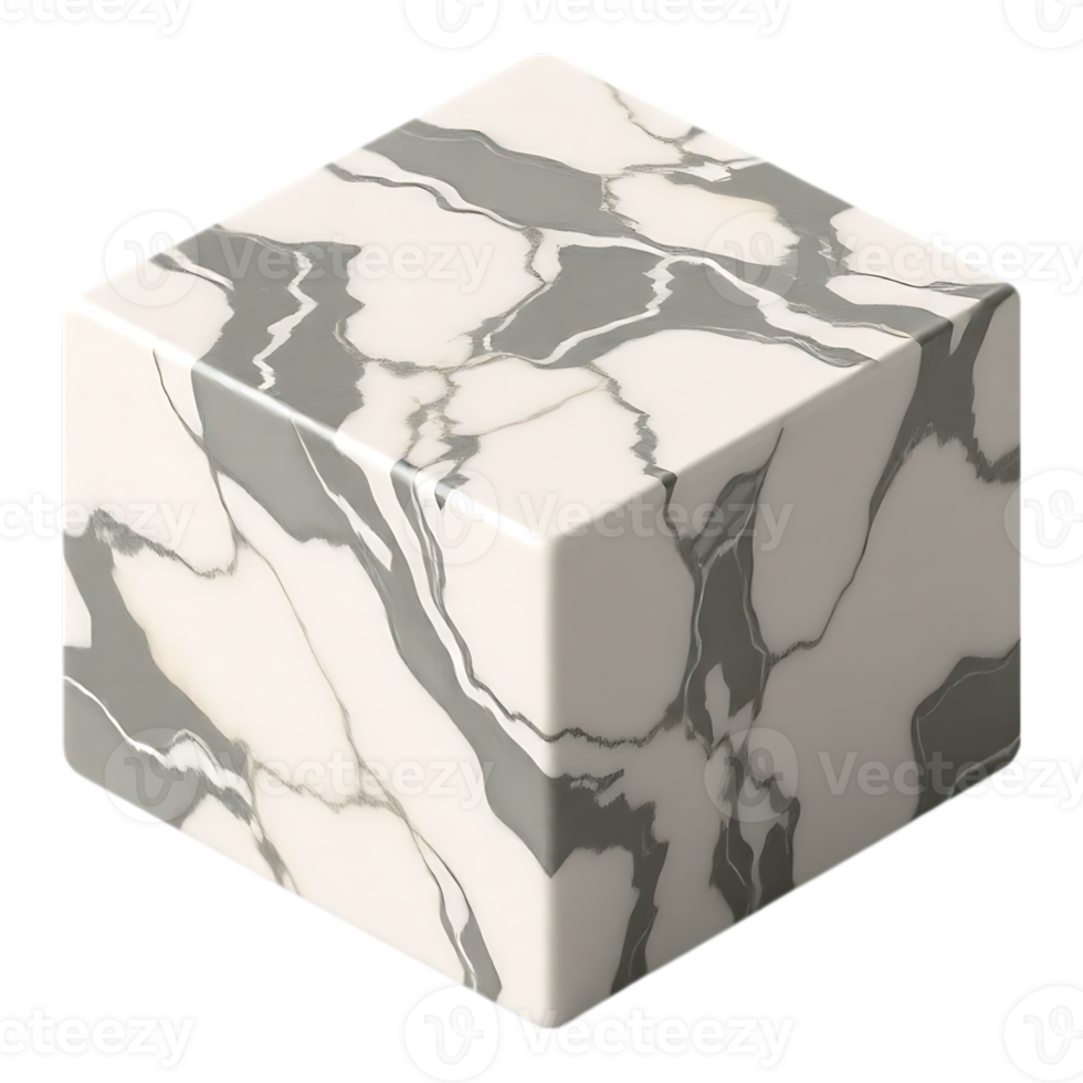 Marble Cube Elegant 3D Render with Veined Stone Texture png