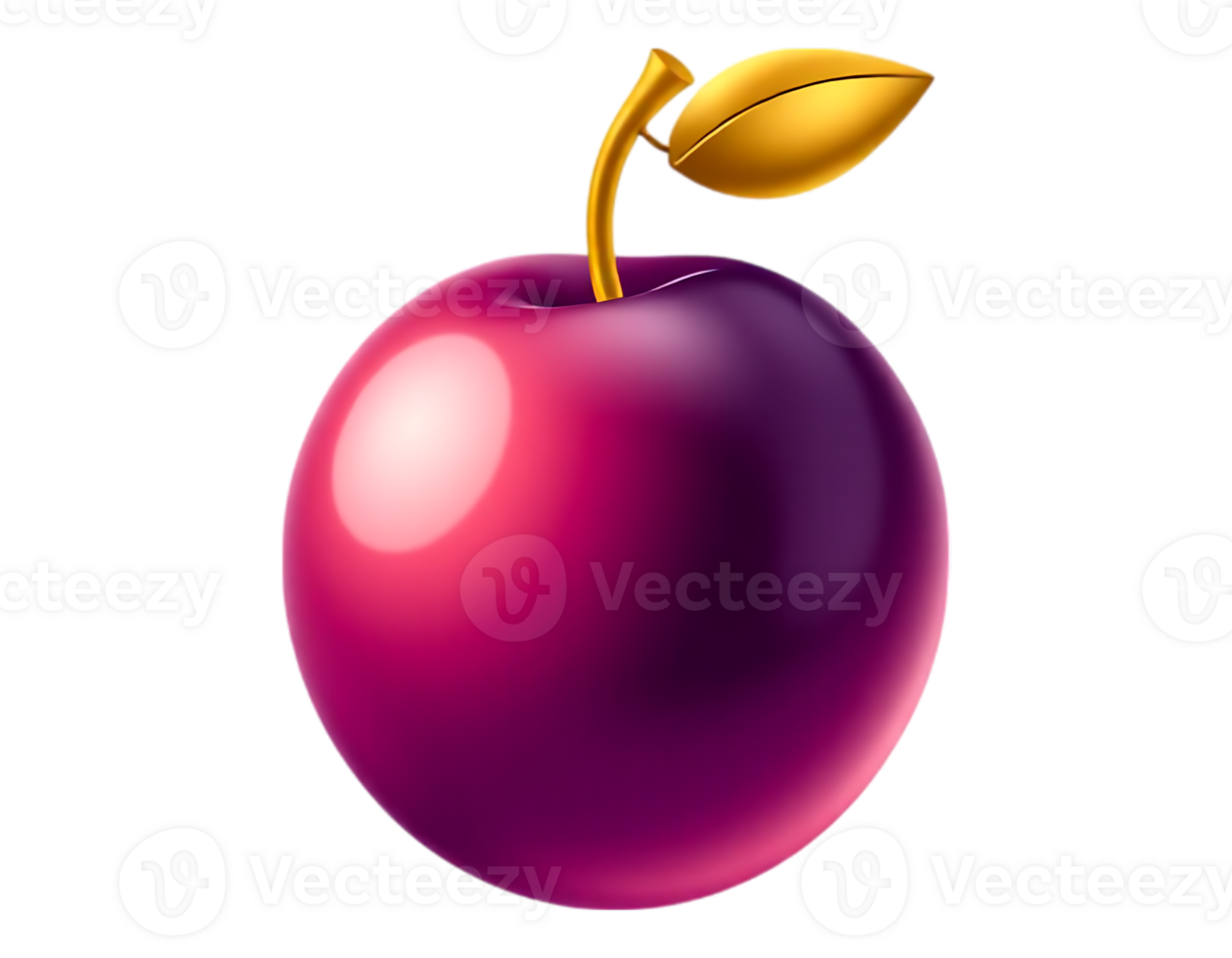 Glossy Plum with Golden Stem and Leaf png