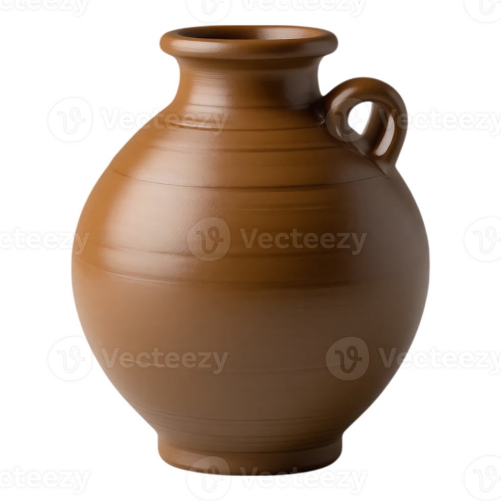 Brown earthenware jug with handle png