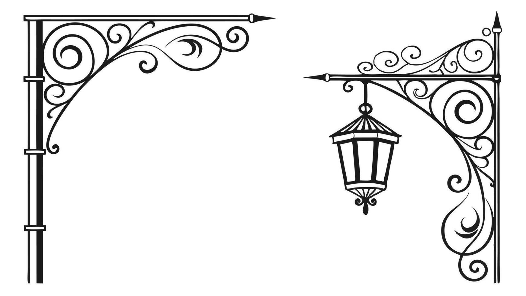 Two black and white street signs with ornate designs vector