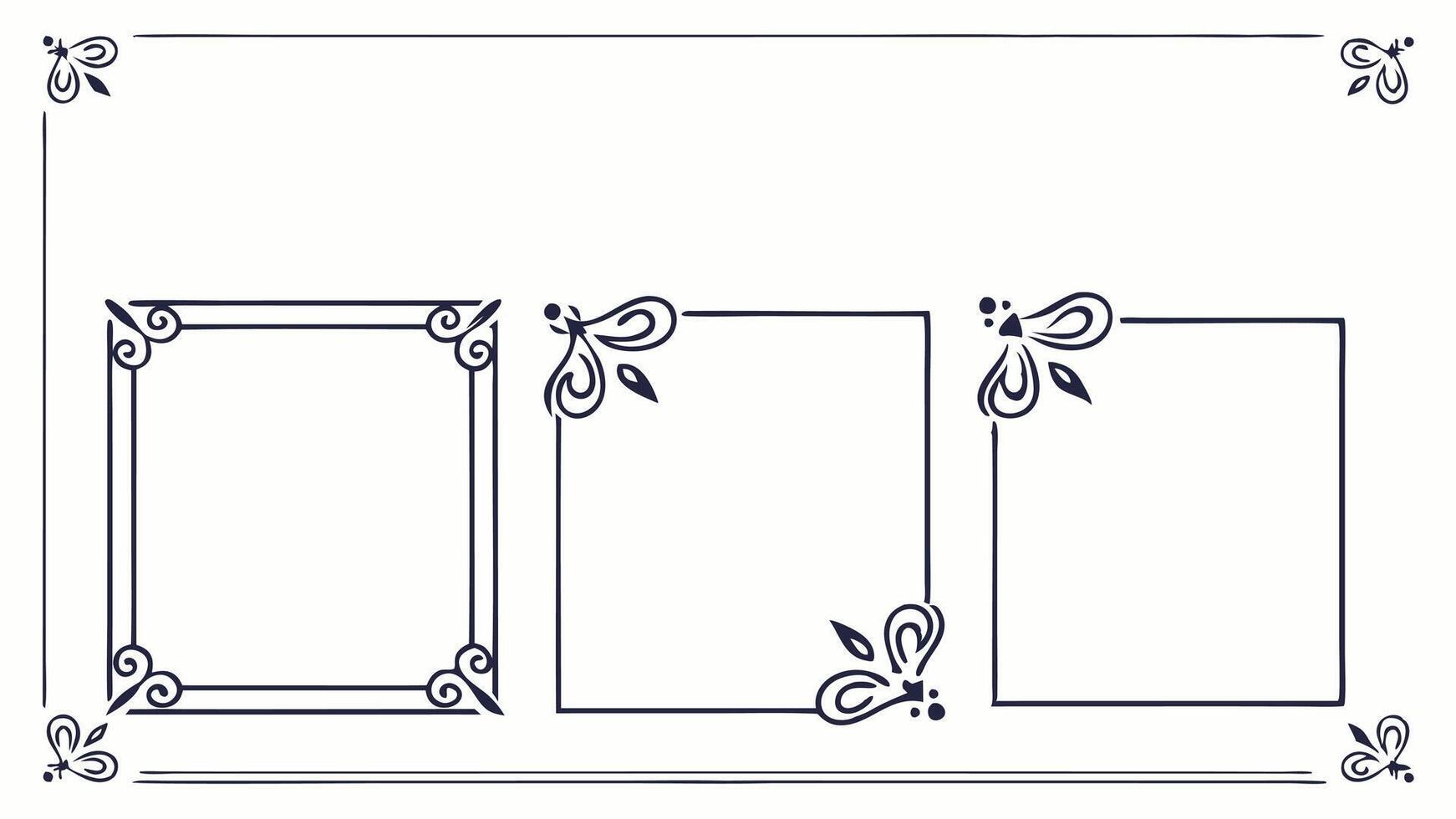 Four square frames with a border and a flower vector