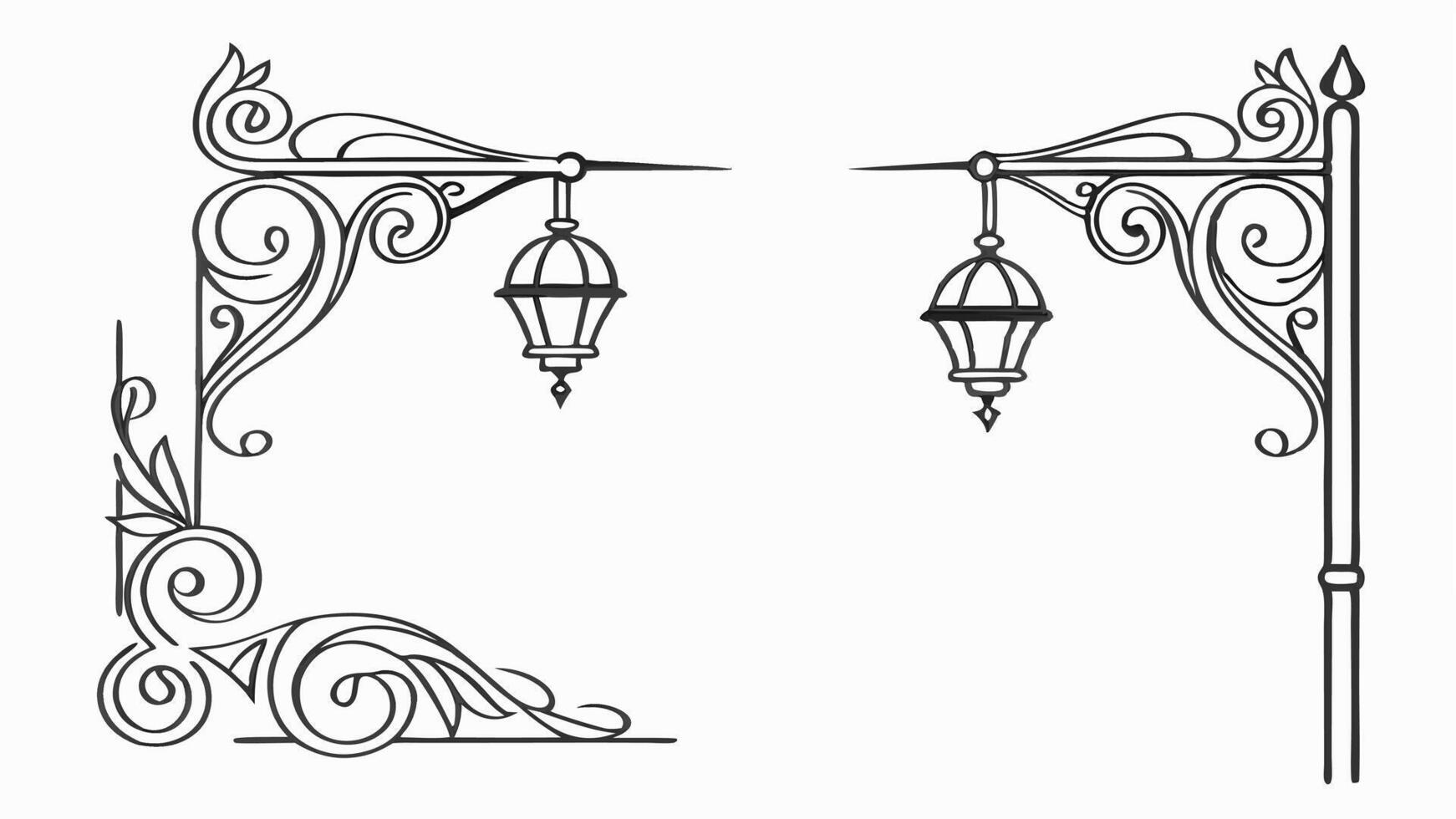 A black and white drawing of two lamps vector