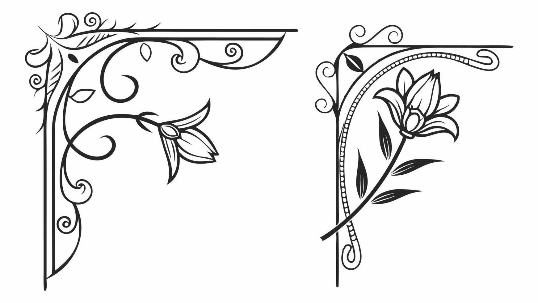 Two decorative corner brackets with flowers vector