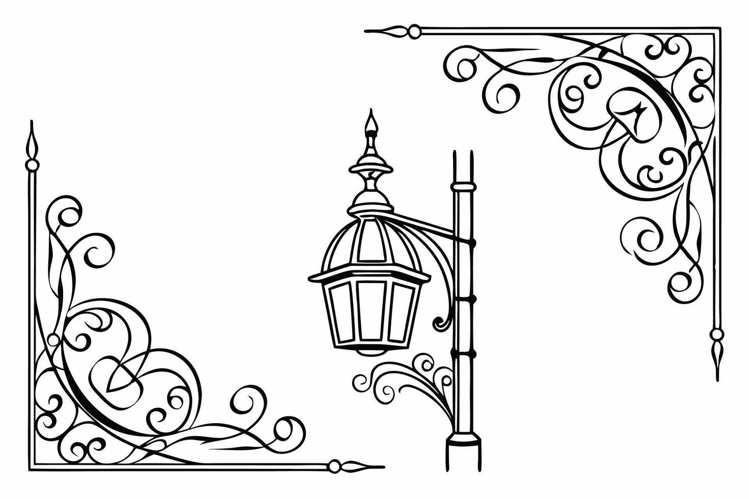 An ornate lamp post and a decorative frame vector