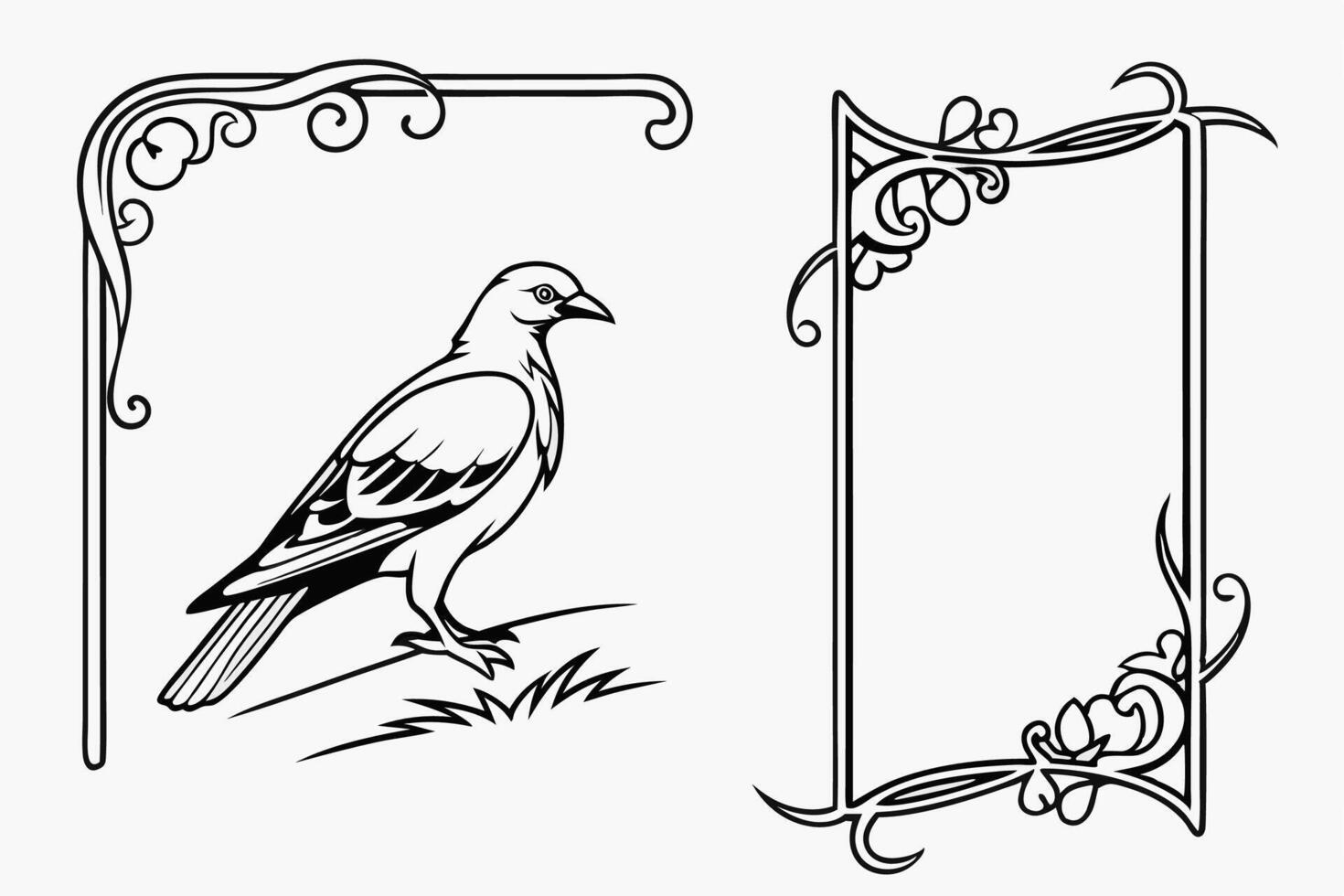 A bird and a frame with ornamental design vector