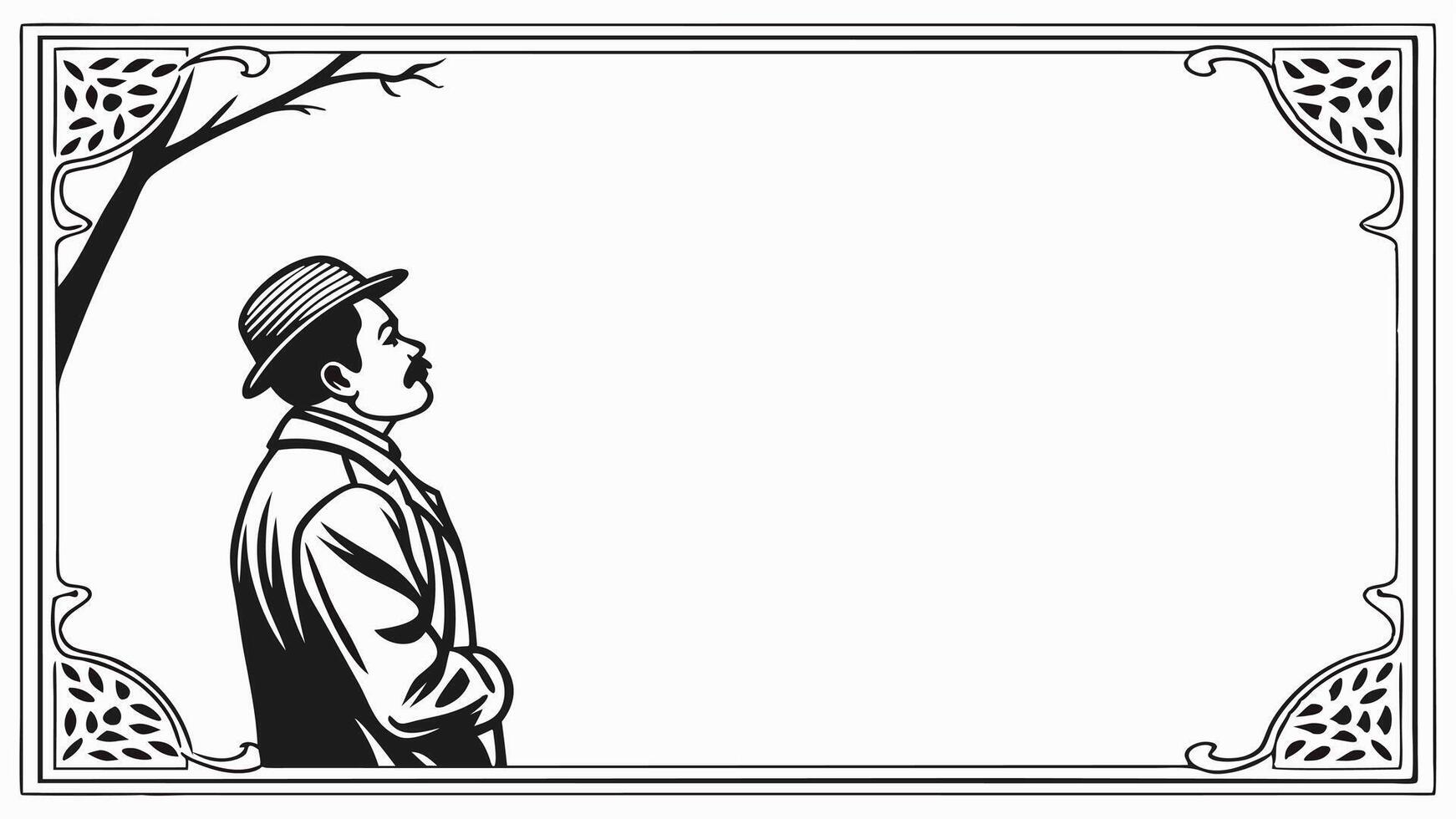 A black and white illustration of a man looking out of a window vector