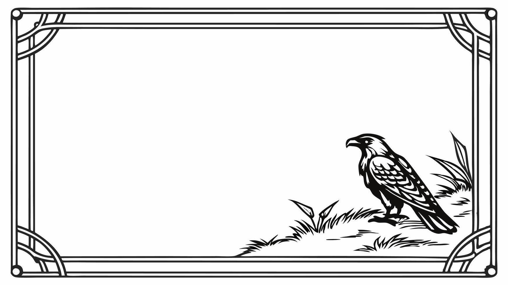 A black and white drawing of a hawk sitting on a rock vector