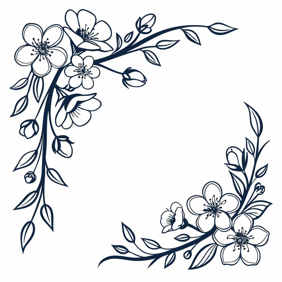 A flower border with leaves and branches vector