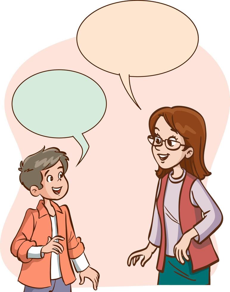 mother and child talking to each other illustration.little kids chatting with their mothers and feeling happy vector