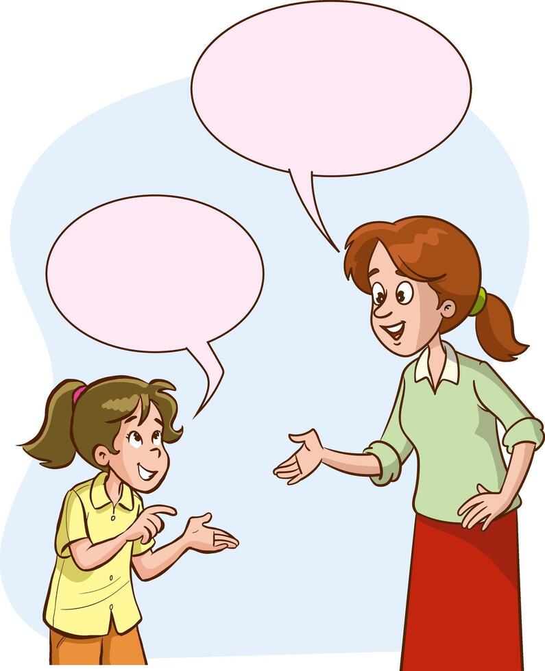 mother and child talking to each other illustration.little girl chatting with their mothers and feeling happy vector
