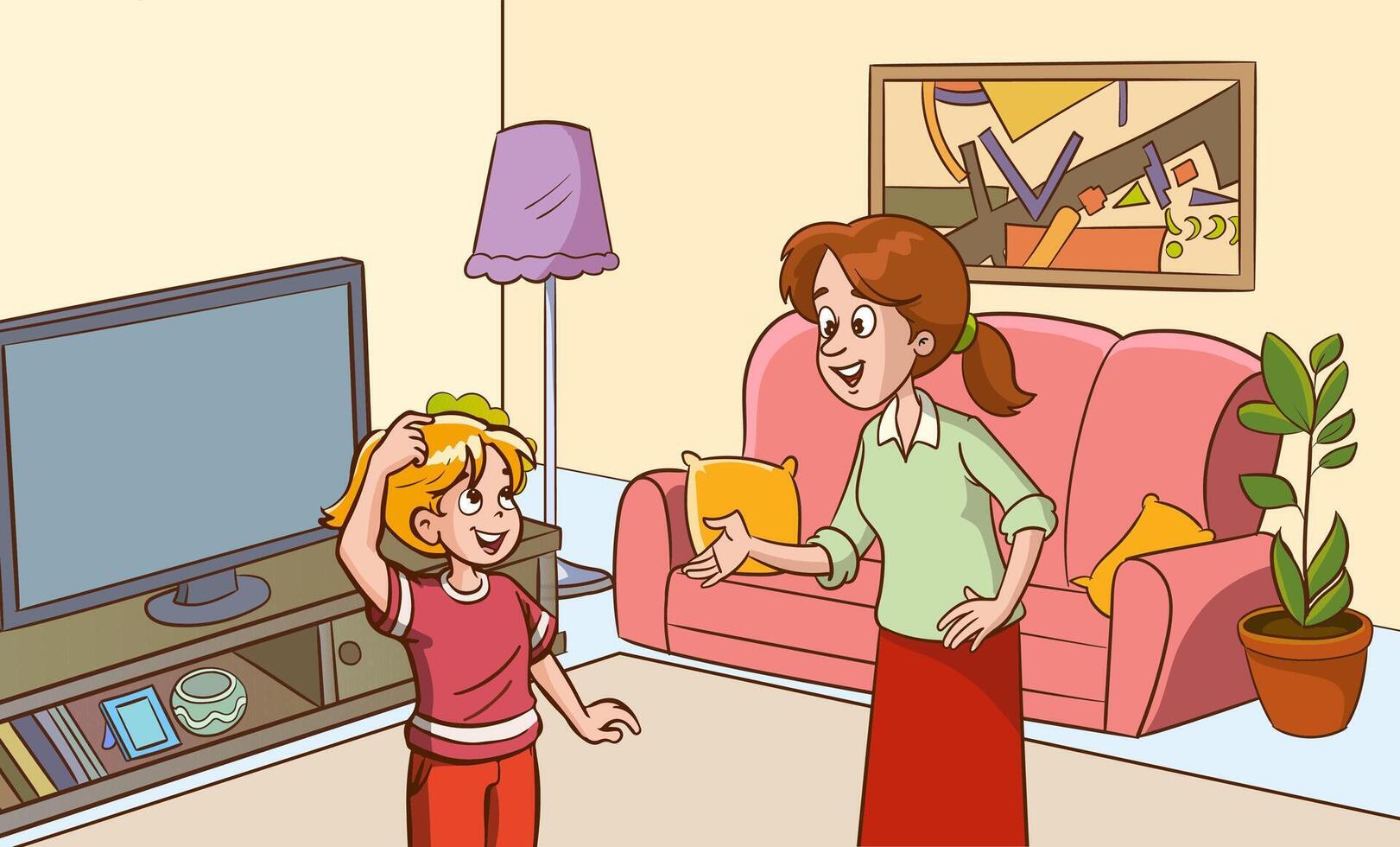 Mom and daughter playing together indoors vector