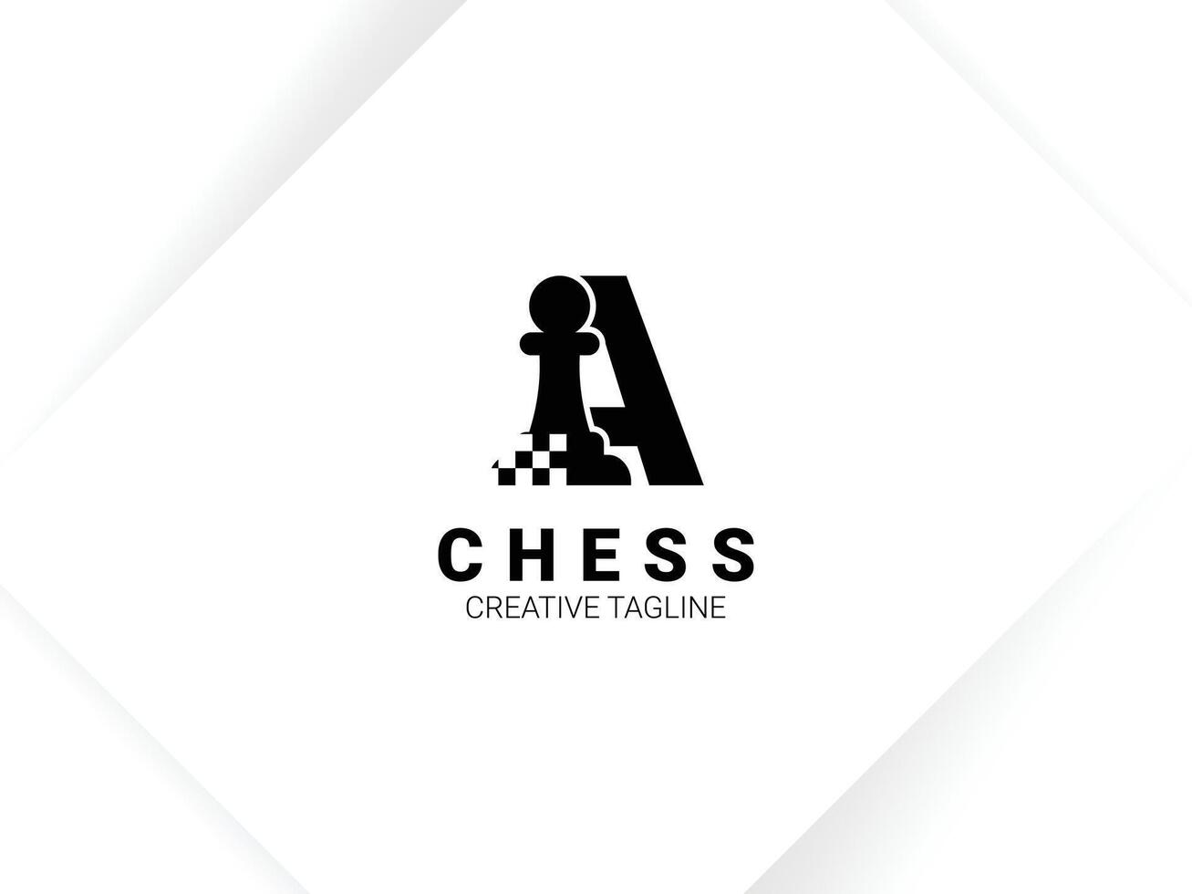 Letter A chess logo in black color with chessboard and pawn vector