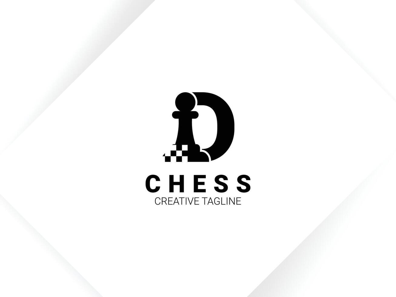 Letter D chess logo in black color with chessboard and pawn vector
