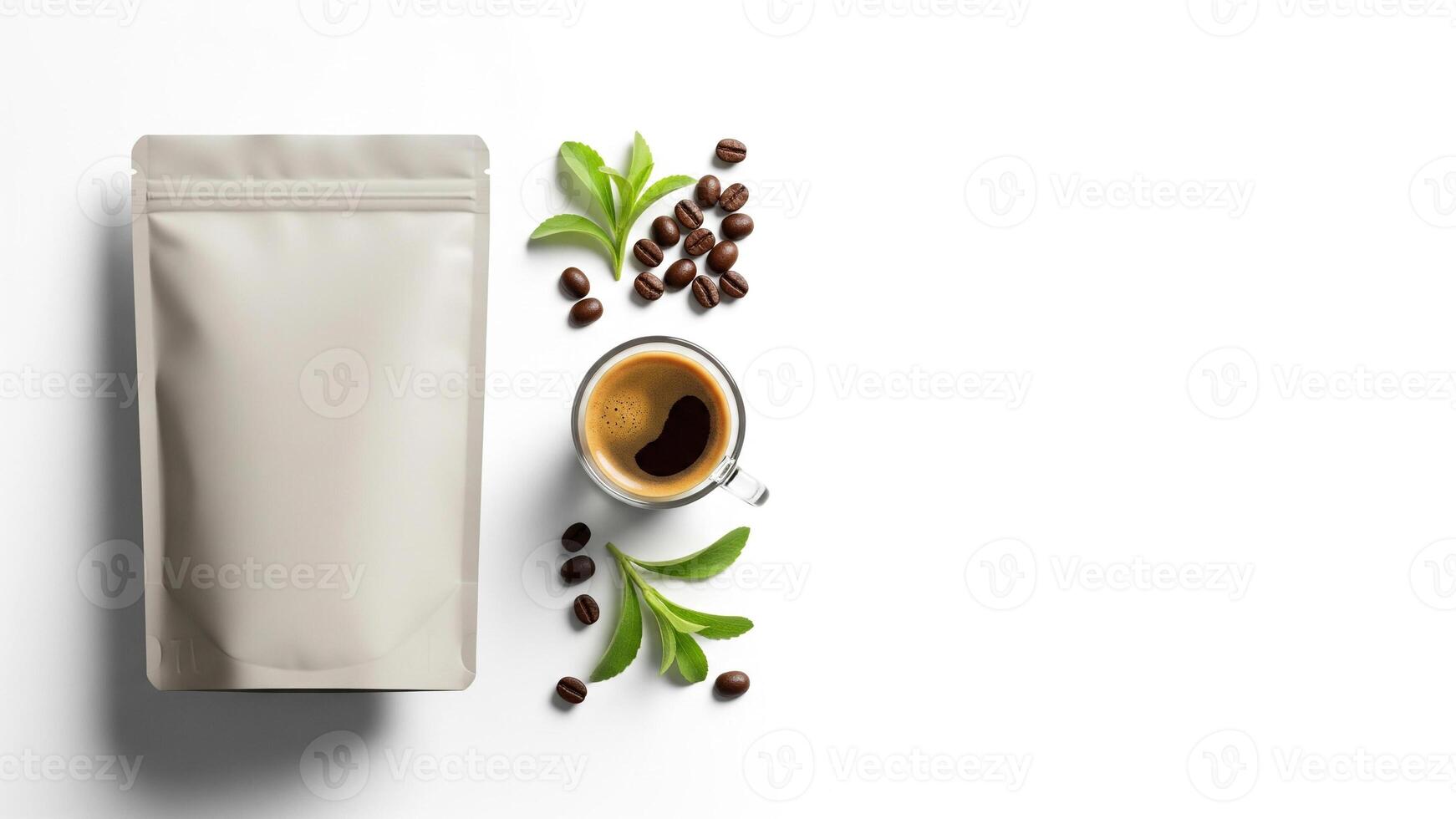 Espresso, Stevia, and Coffee Beans Minimalist Product Mockup with Copy Space photo