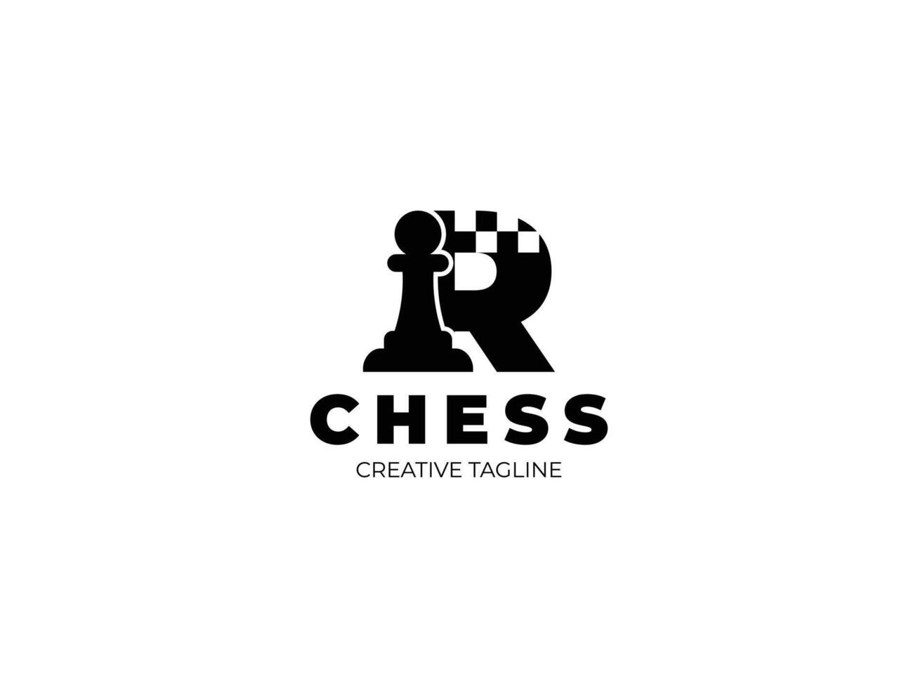 Letter R monogram chess logo with pawn and chessboard symbol vector