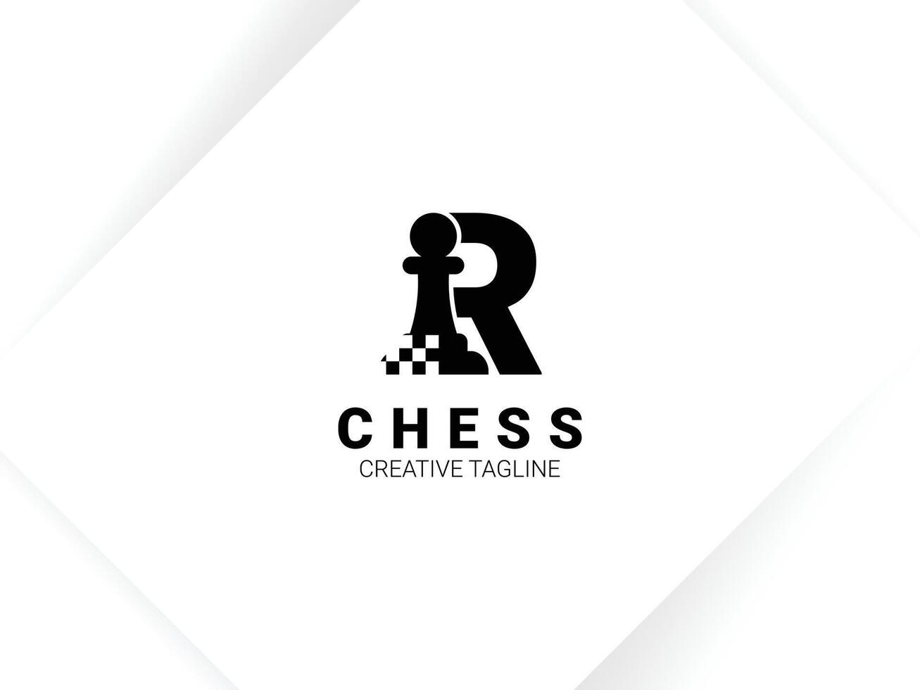 Letter R chess logo in black color with chessboard and pawn vector