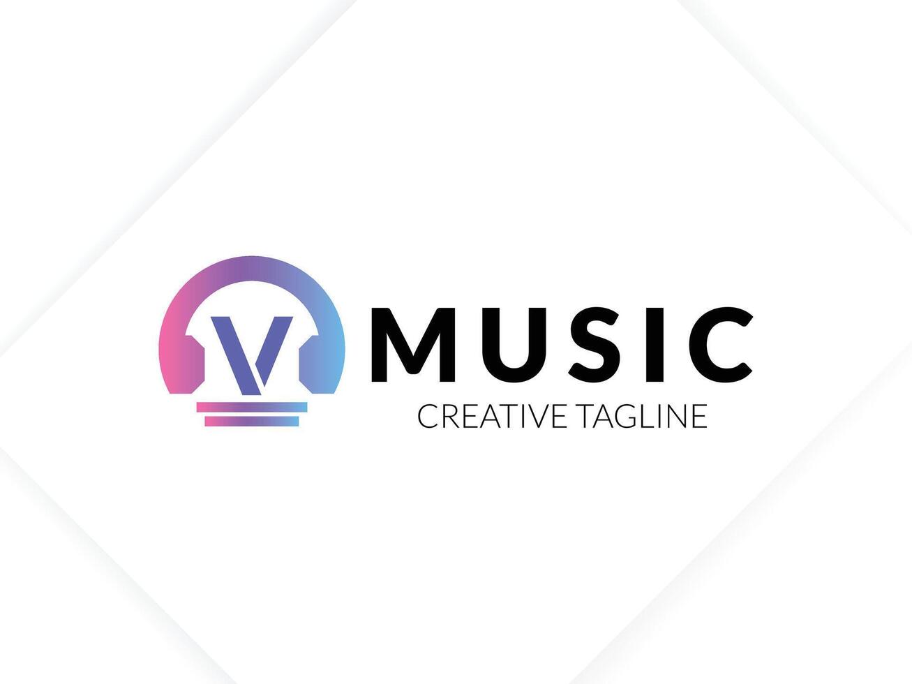 Letter V with headphone gradient logo vector