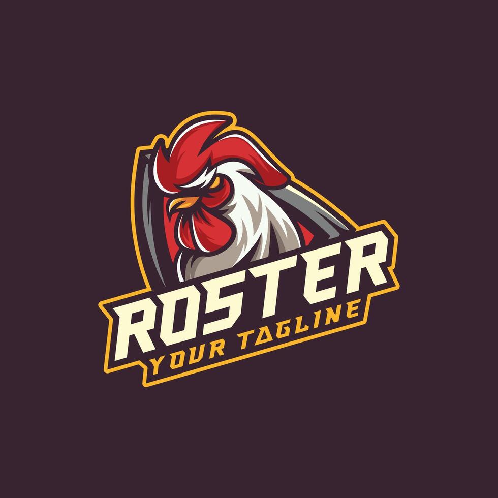 Aggressive Rooster Mascot Logo, Powerful, Fierce, Illustration, Sporty Design, Team Branding. vector