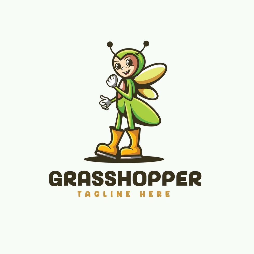 Playful grasshopper character logo vector