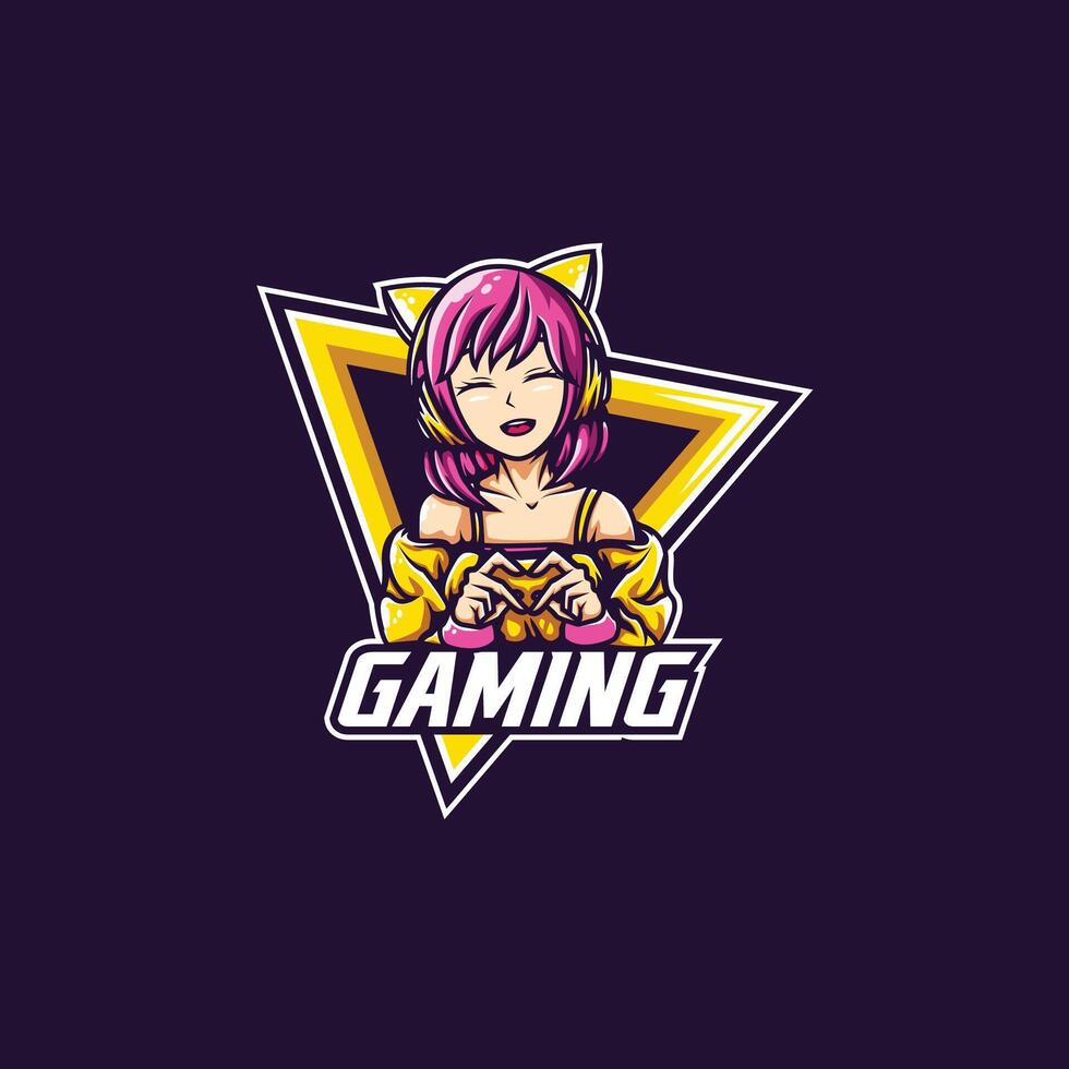 Gaming character illustration with pink hair vector