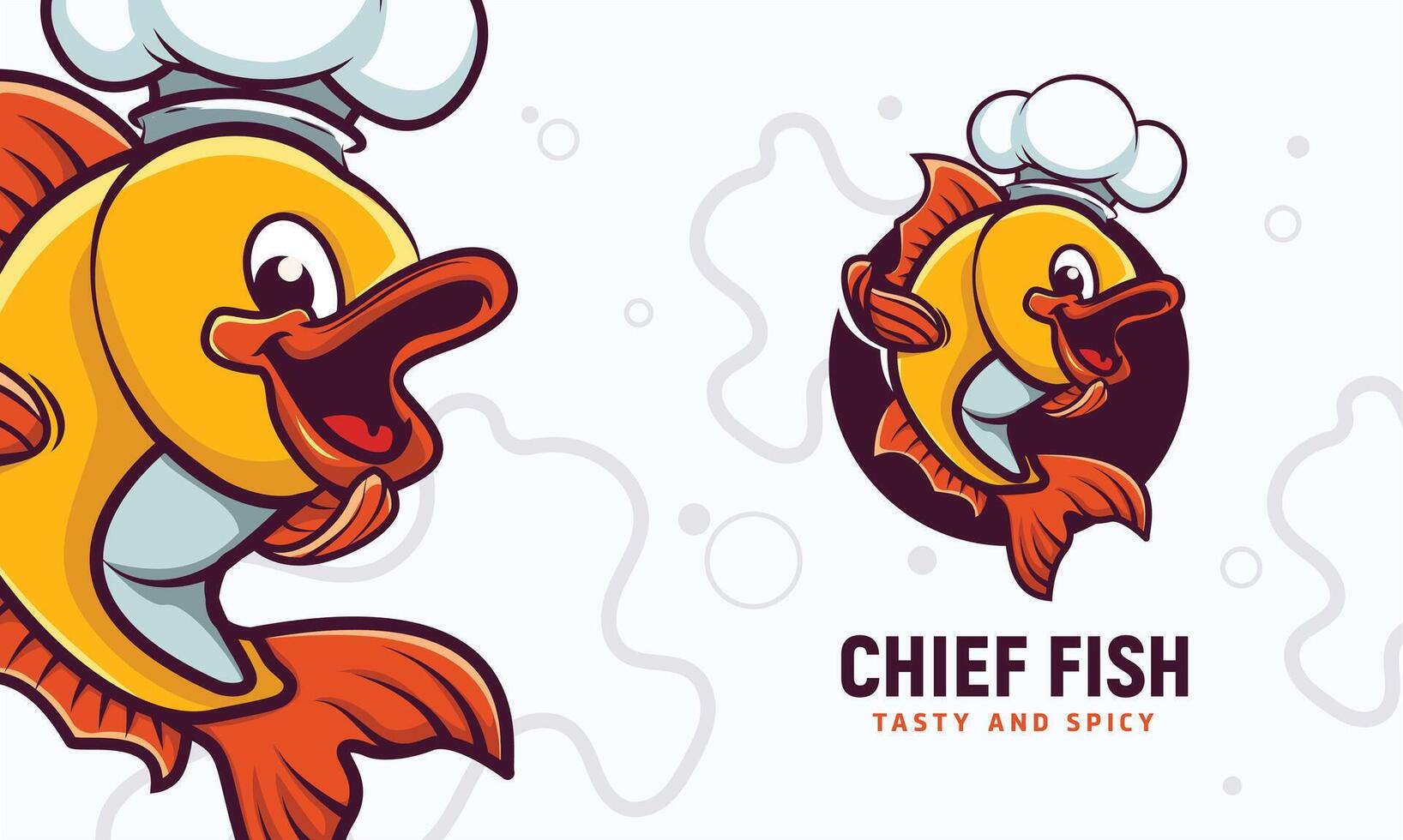 Cheerful fish with chef's hat vector