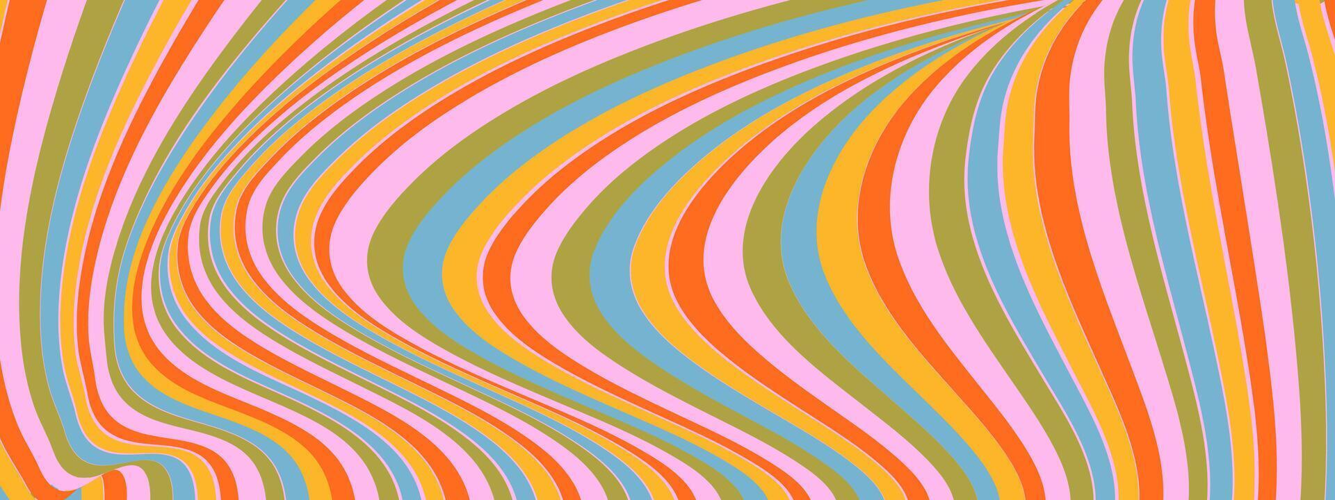 Psychedelic liquid wave pattern background. Abstract optical illusion. Vintage trippy hippie wallpaper in 60s or 70s style. Groovy wavy texture for banner vector