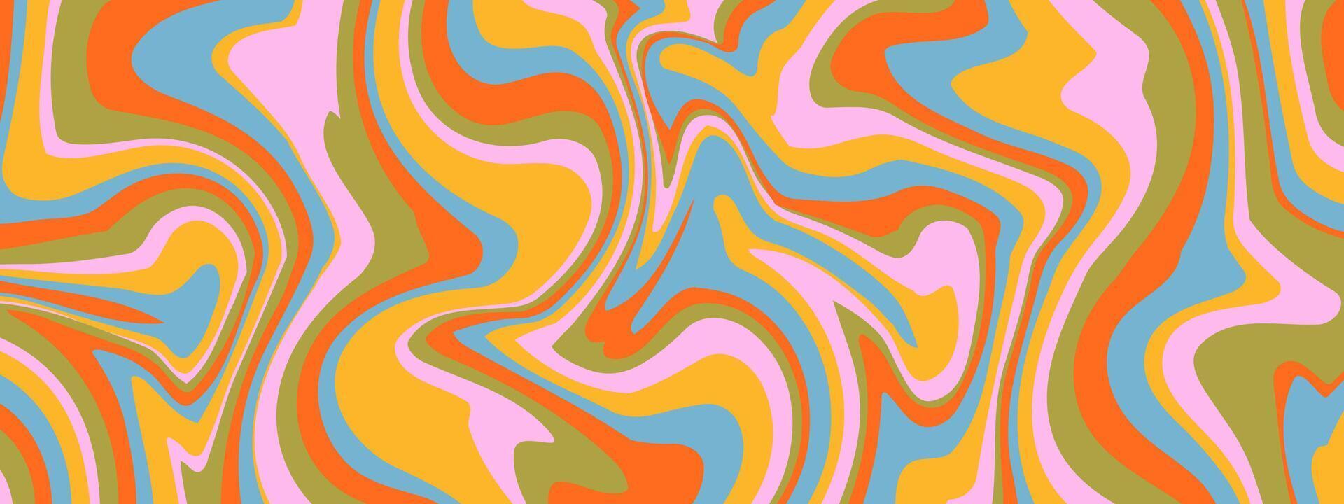 Wavy psychedelic pattern with abstract lines and wave background for trippy or retro art. Creamy texture or liquid swirl by groovy print and drip effect. Design in trendy curvy 60s 70s style. vector