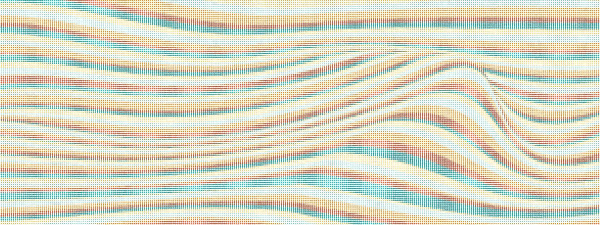 Psychedelic striped wave pattern with colorful halftone texture in pastel retro tones. Abstract wavy background for modern pop art, 70s style, or Y2K design. vector