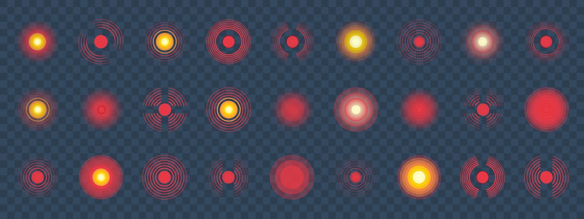 Pain circle icon with red concentric waves and dot for medical or muscle ache, signal or headache symbol, target for inflammation, nerve damage, or body pain illustration vector