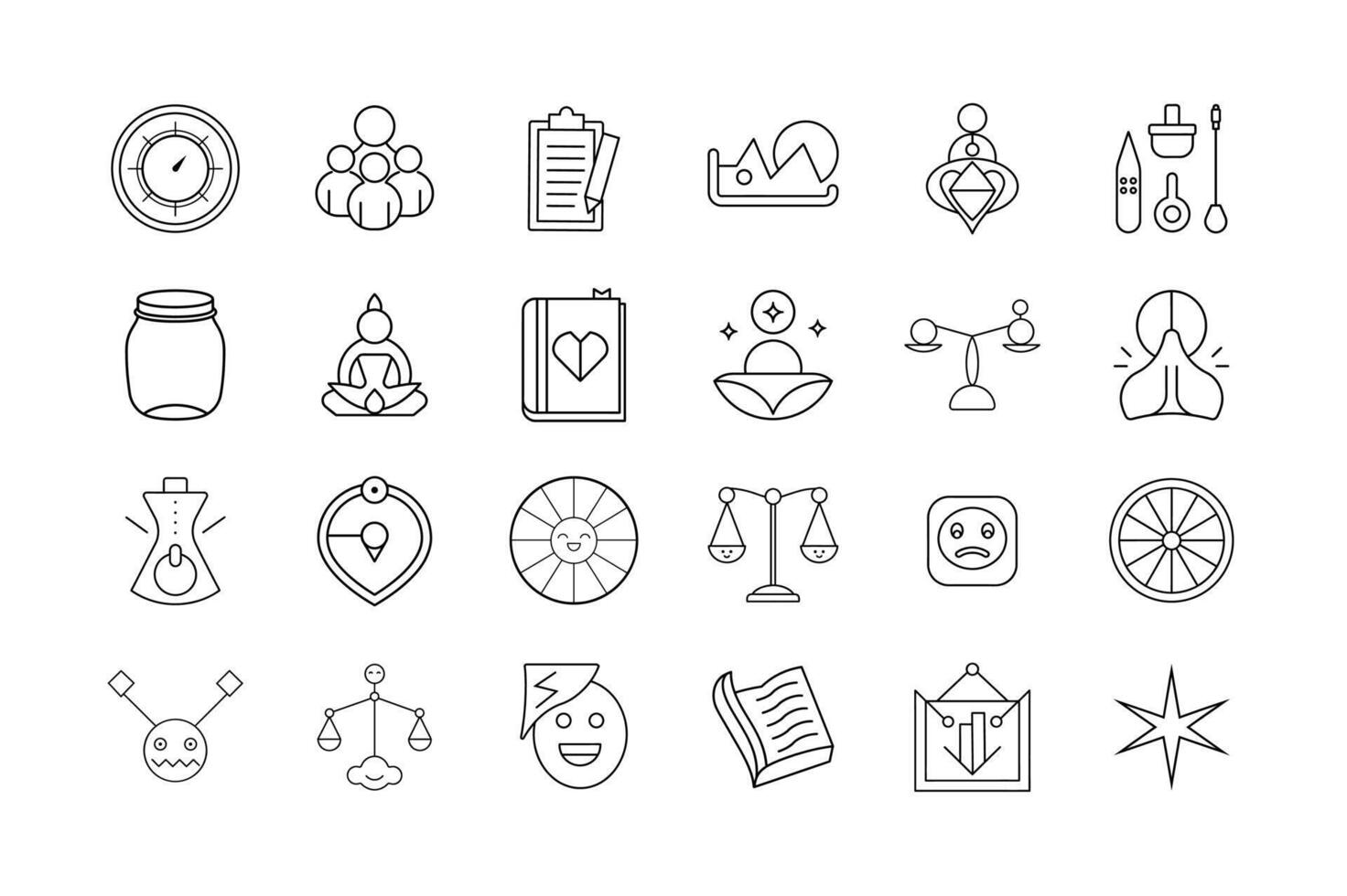Mental Health and Emotional Wellbeing Icon Set Mindfulness, Self Care, Mood Tracker, Therapy Support, Inner Peace, and Mental Balance Symbols vector