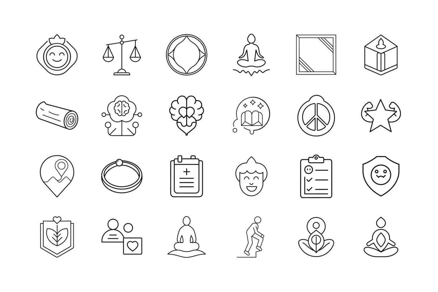 Mental Health and Emotional Wellbeing Icon Set Mindfulness, Self Care, Wellness, Positive Mood, Therapy, and Mental Clarity Symbols vector