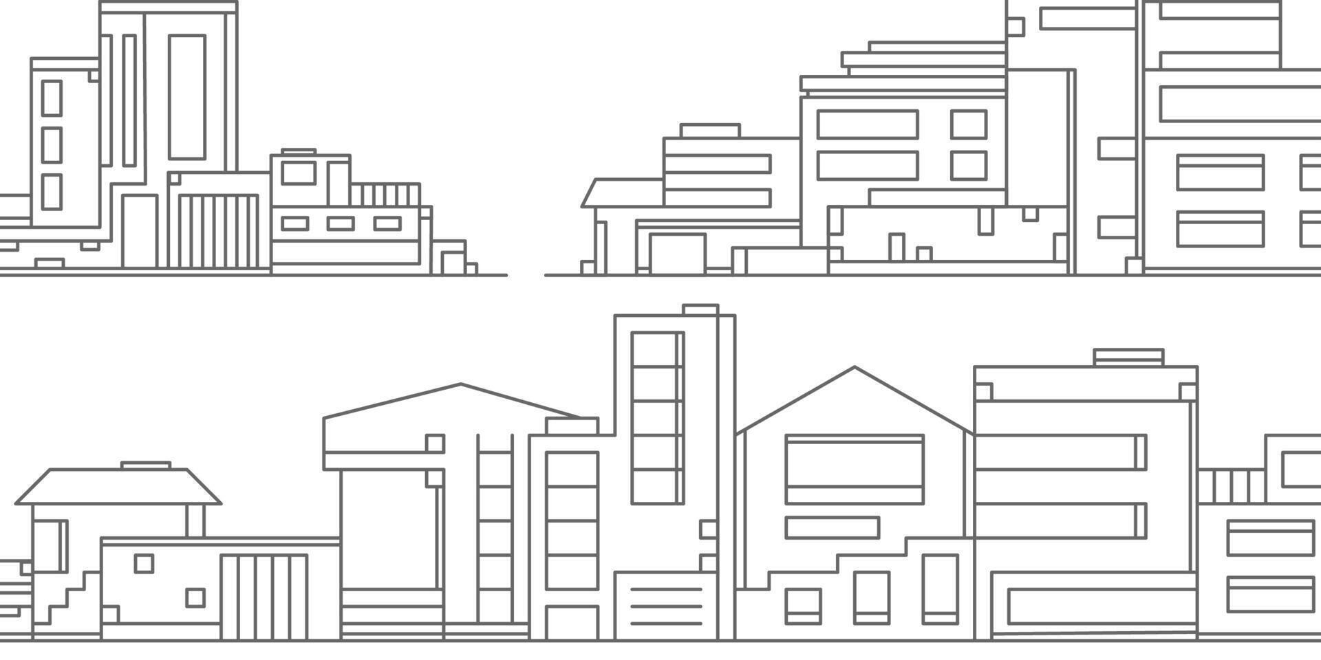 Drawing houses.Private houses and cottages. Urban architecture. vector