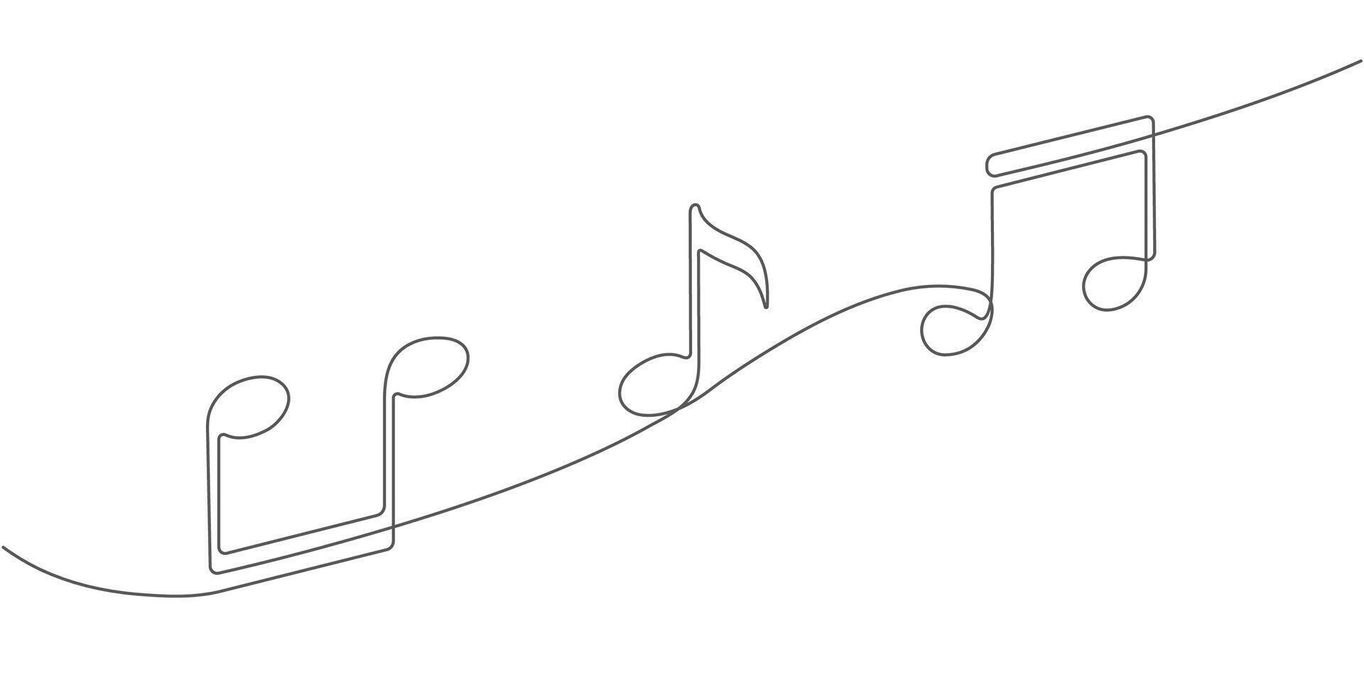 Musical notes on white background.Continuous line drawing. vector