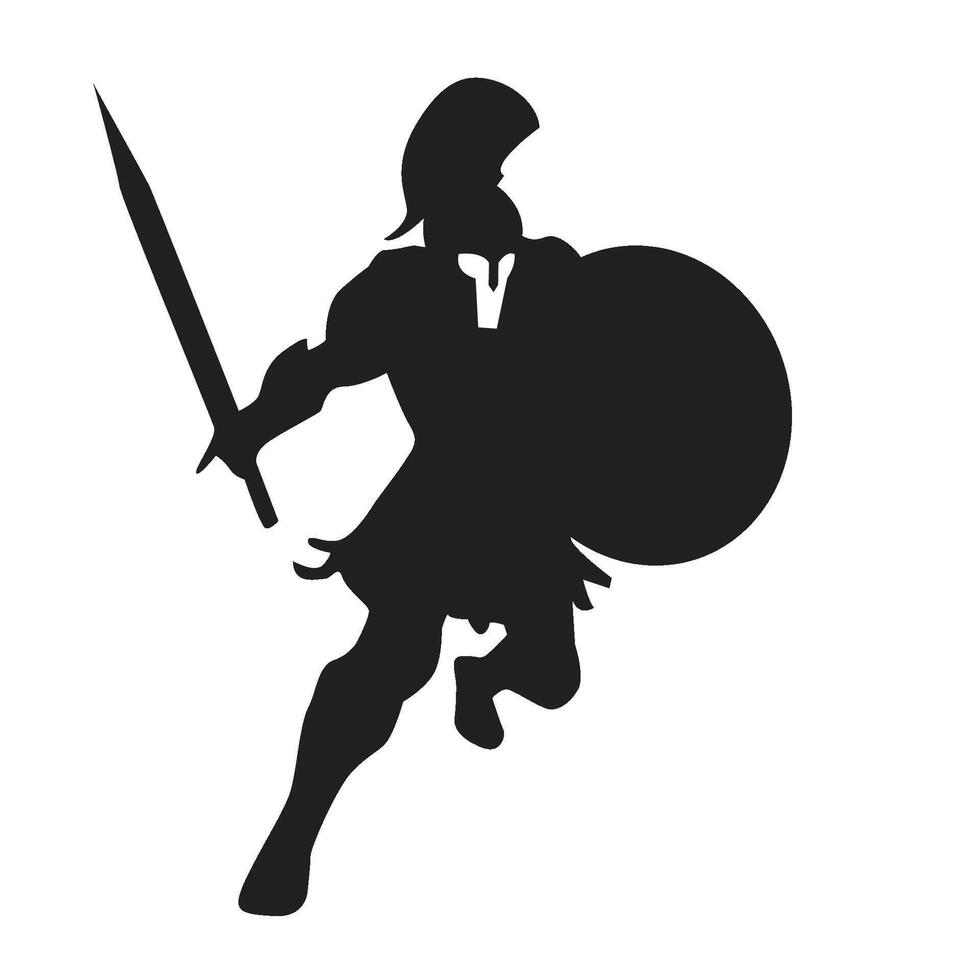 gladiator spartan warrior silhouette with sword shield vector