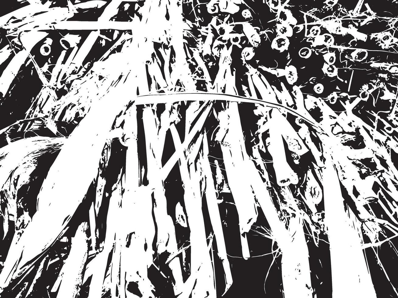 Abstract black and white grunge texture with scattered organic shapes and lines silhouette isolated on transparent background vector