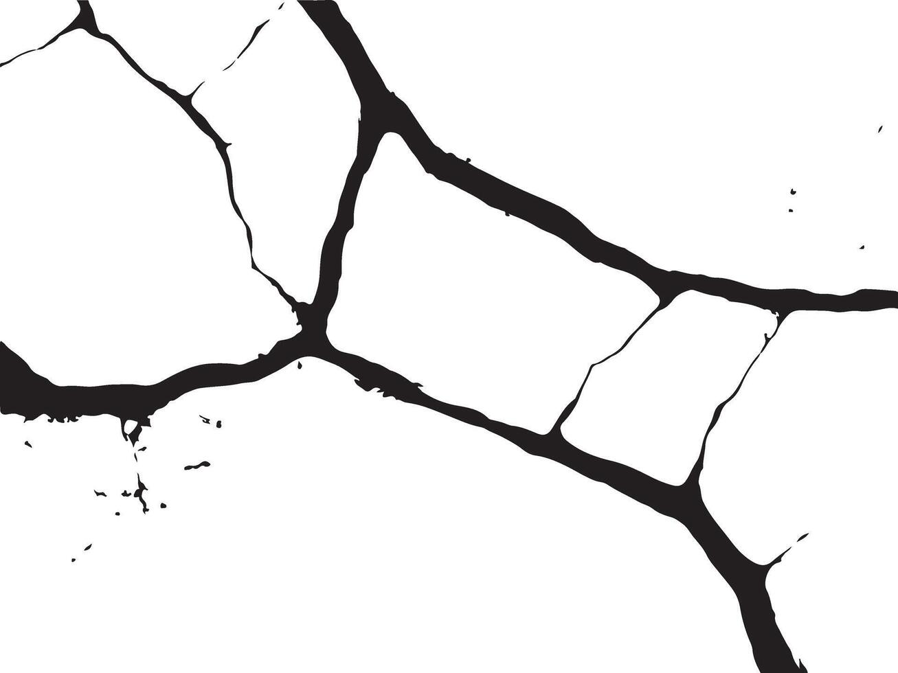 Abstract black ink cracks and fissures pattern silhouette isolated on transparent background vector