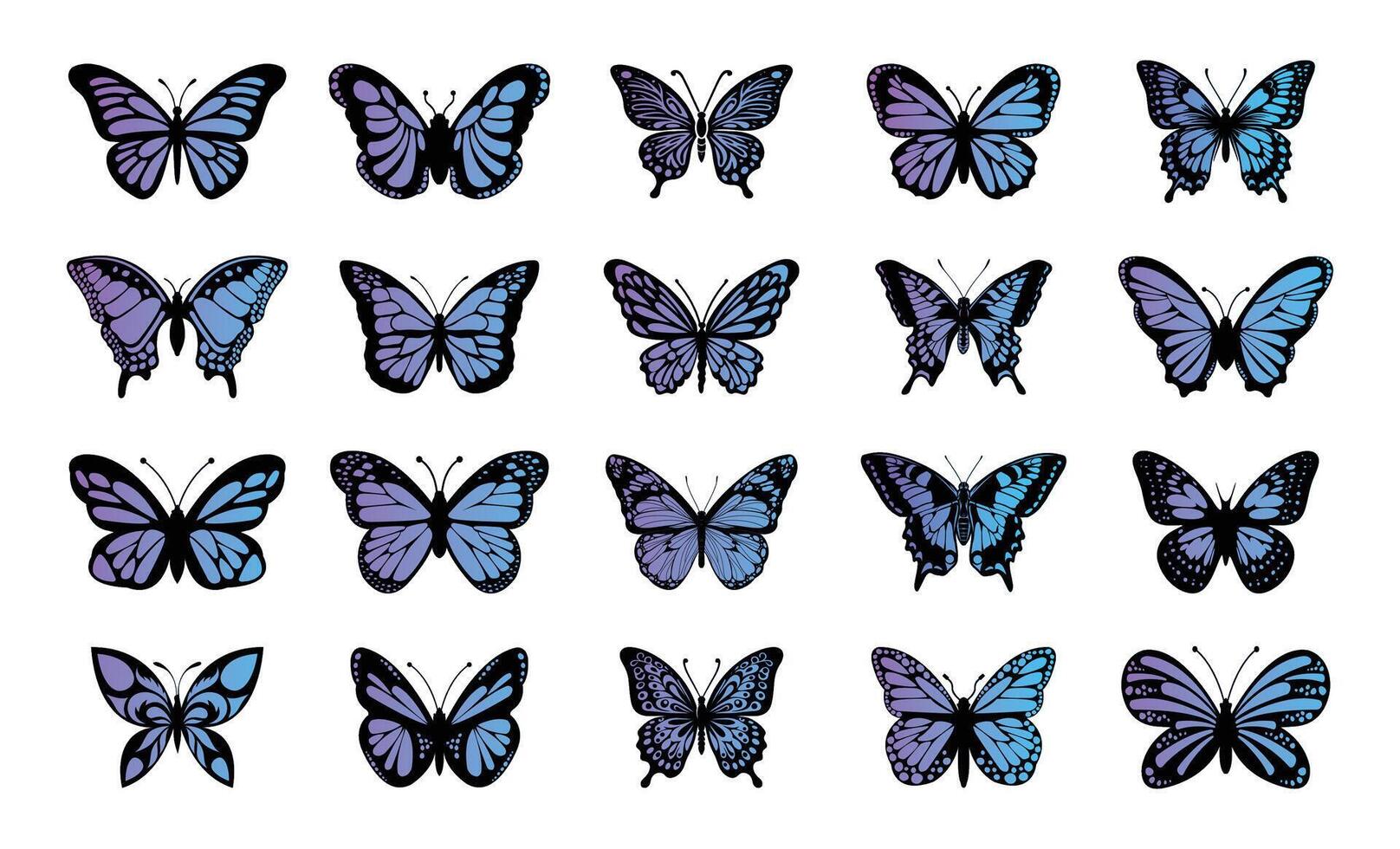 Flying butterflies silhouette black set isolated on white background vector