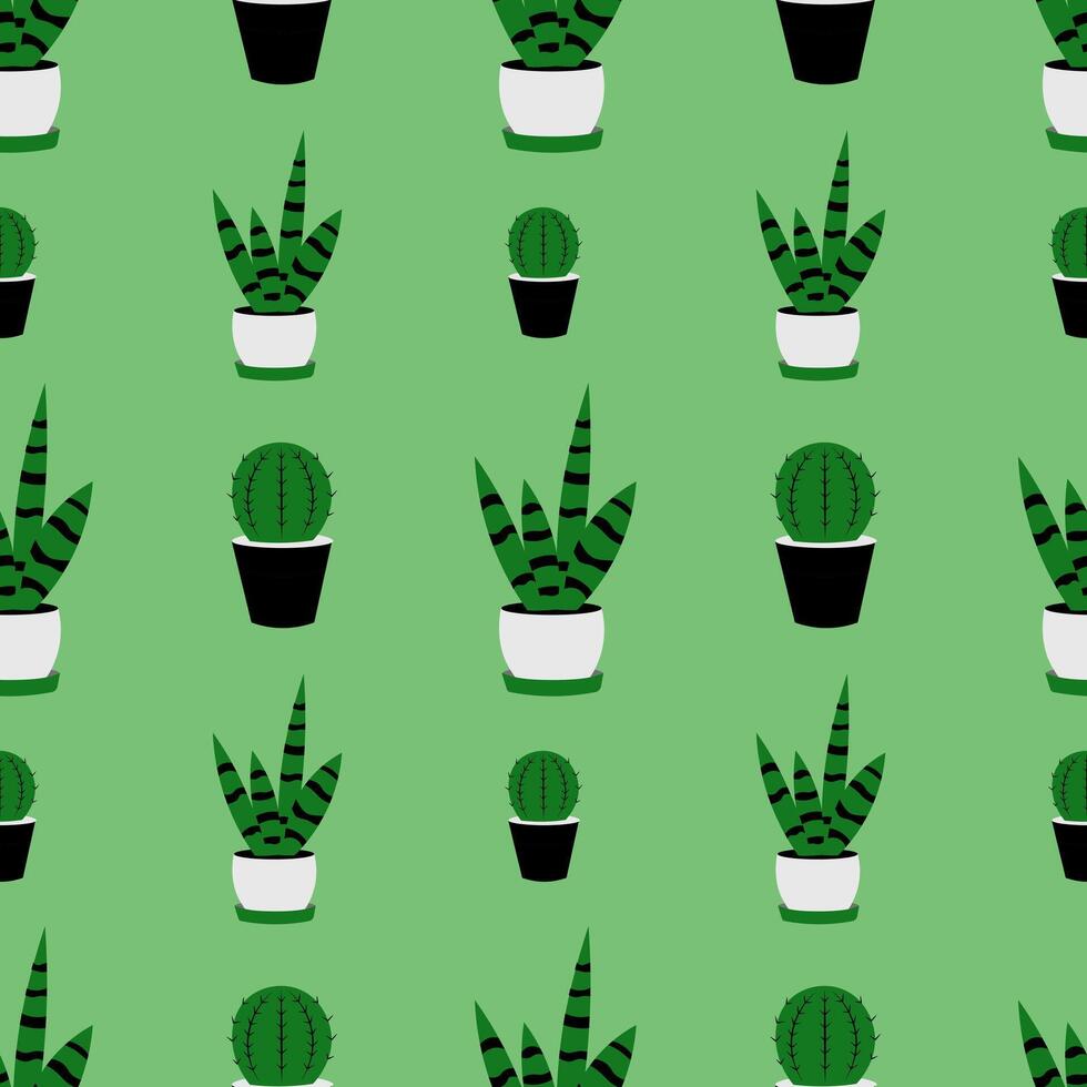 Seamless pattern with cacti on a green background vector