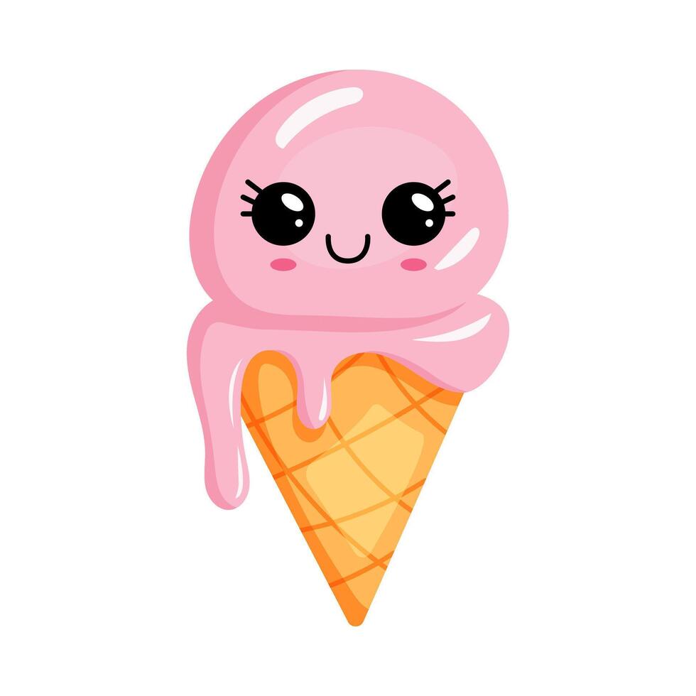 Adorable Cute Pink Ice Cream Cone with Big Expressive Eyes That Spark Joy and Delight vector