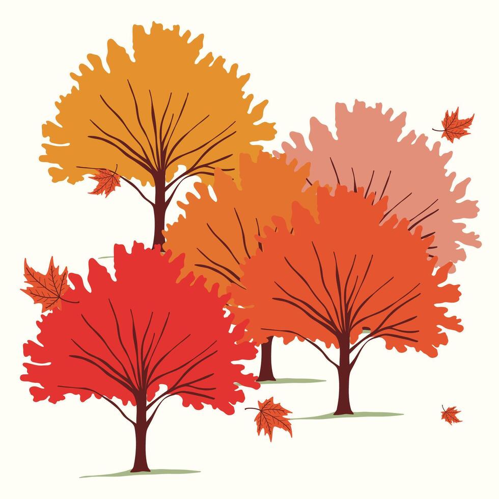 Set of Autumn blaze red maple tree illustration fall season theme vector