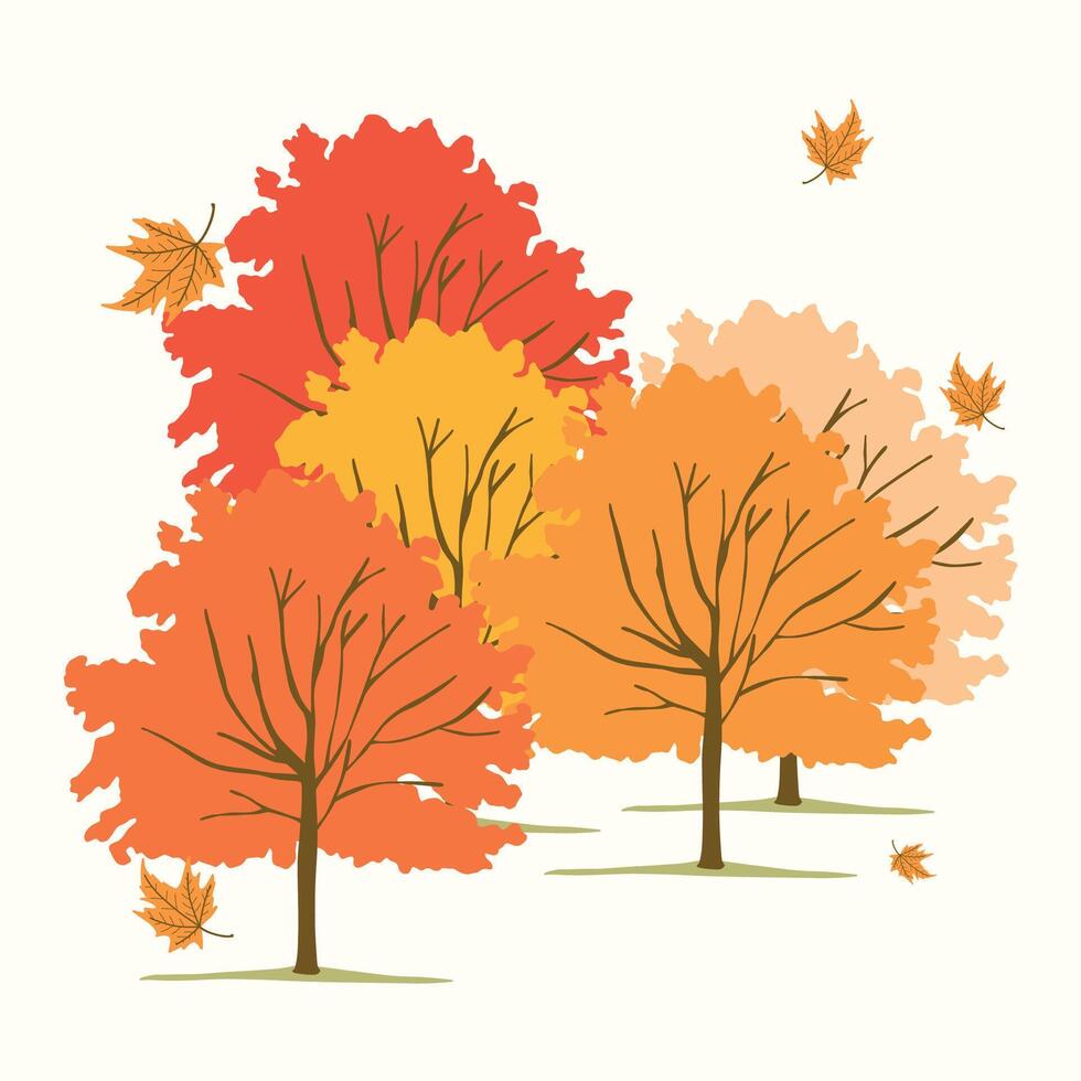 Set of Autumn sugar maple tree illustration fall season theme vector