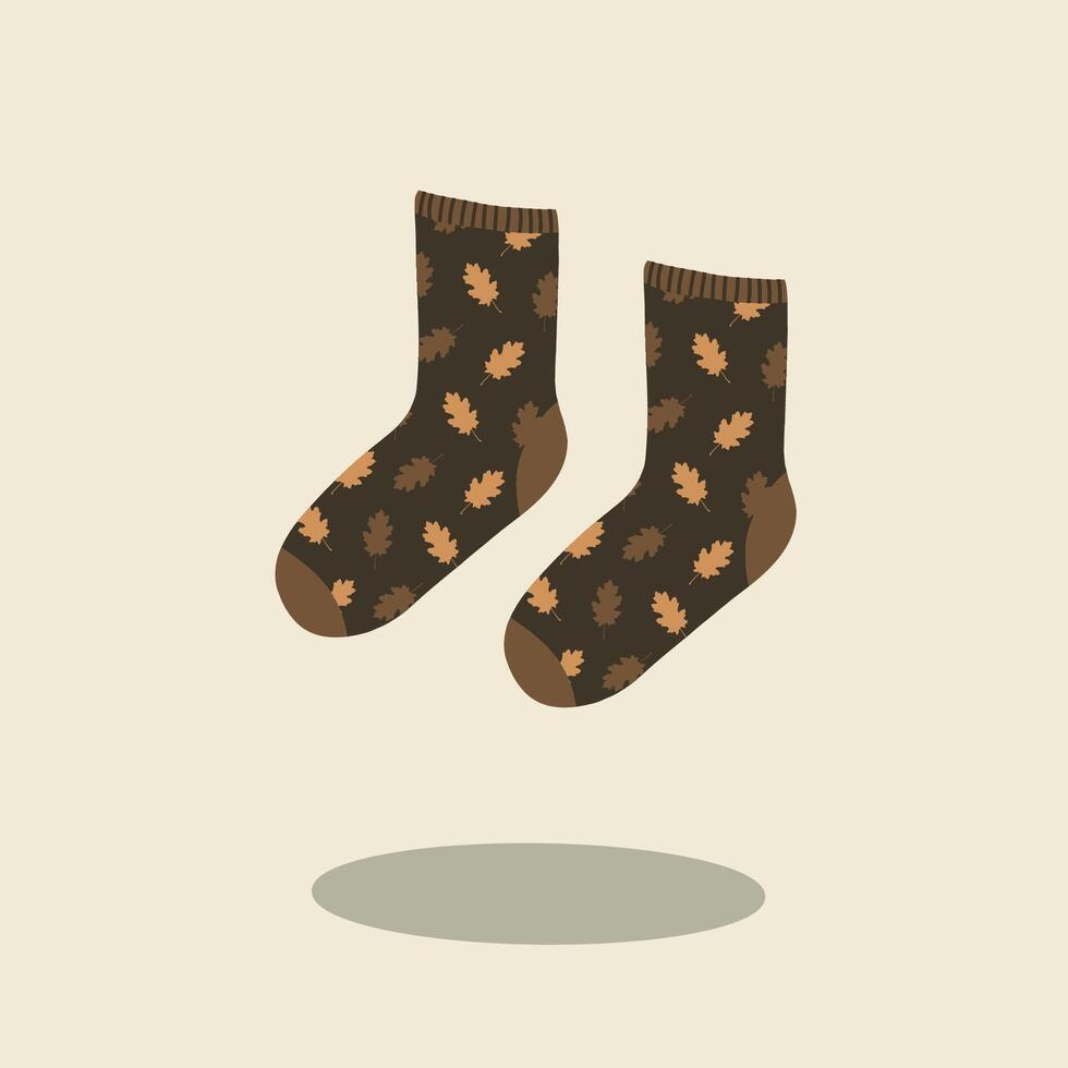 Minimalist autumn socks with brown leaf pattern illustration fall theme vector