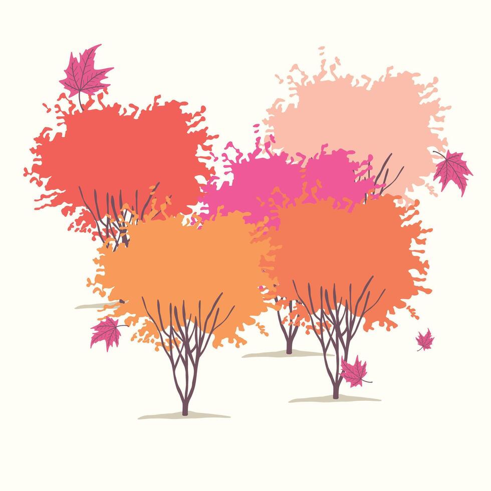Set of Autumn bloodgood japanese maple tree illustration fall season theme vector