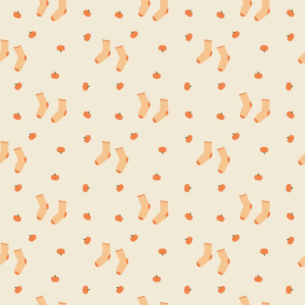 Minimalist autumn socks with orange pumpkin pattern illustration seamless pattern fall theme vector