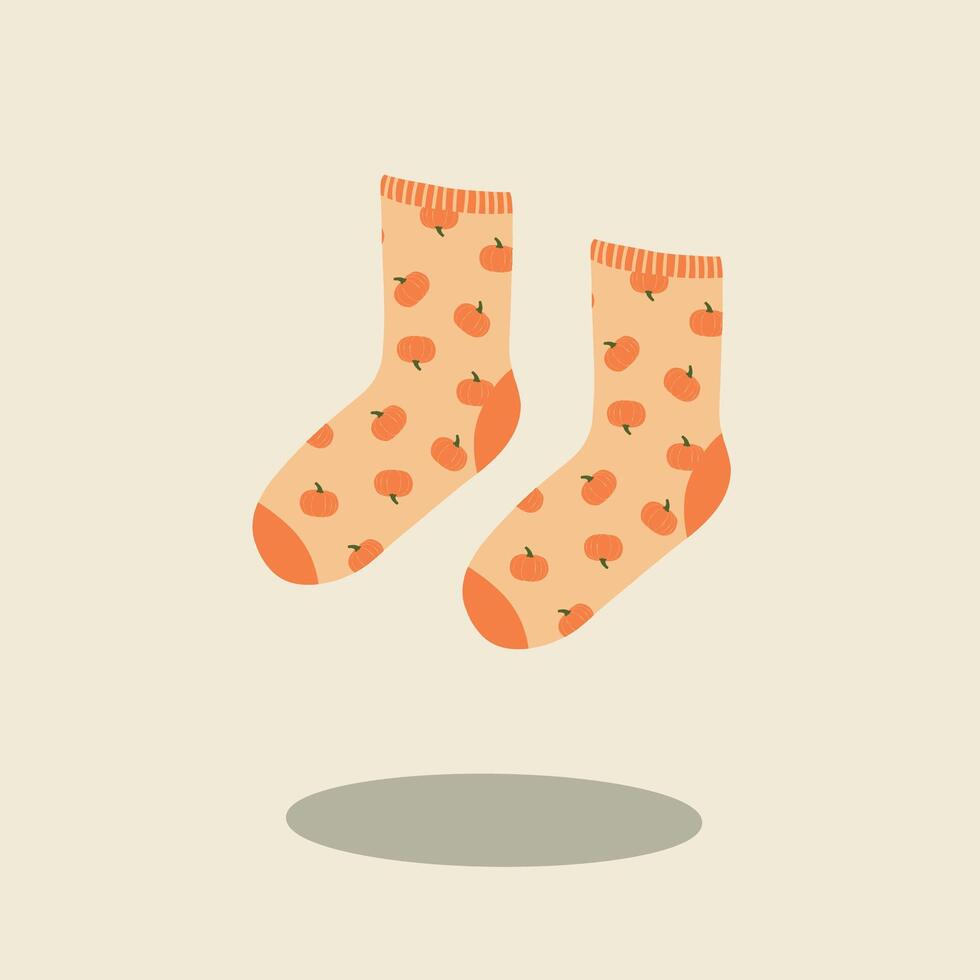 Minimalist autumn socks with orange pumpkin pattern illustration fall theme vector