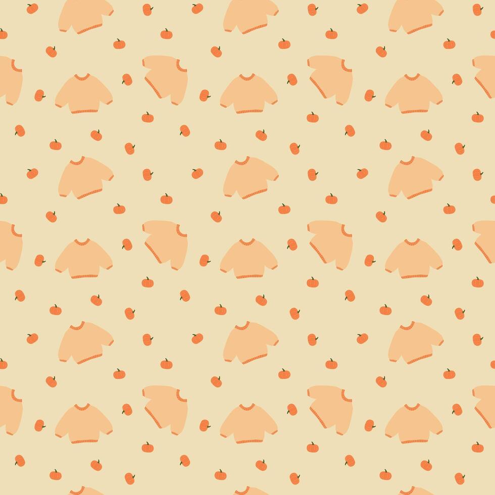 Minimalist autumn sweater with orange pumpkin pattern illustration seamless pattern fall theme vector