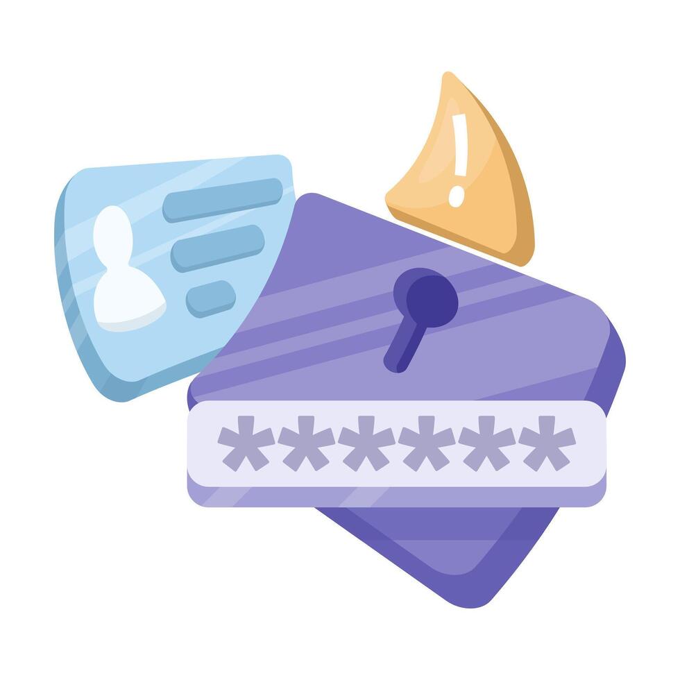 Incorrect password concept. Incorrect password notification with warning sign symbol. Error alert, or account security alert. Exclamation mark, account symbol. Flat style illustration. vector