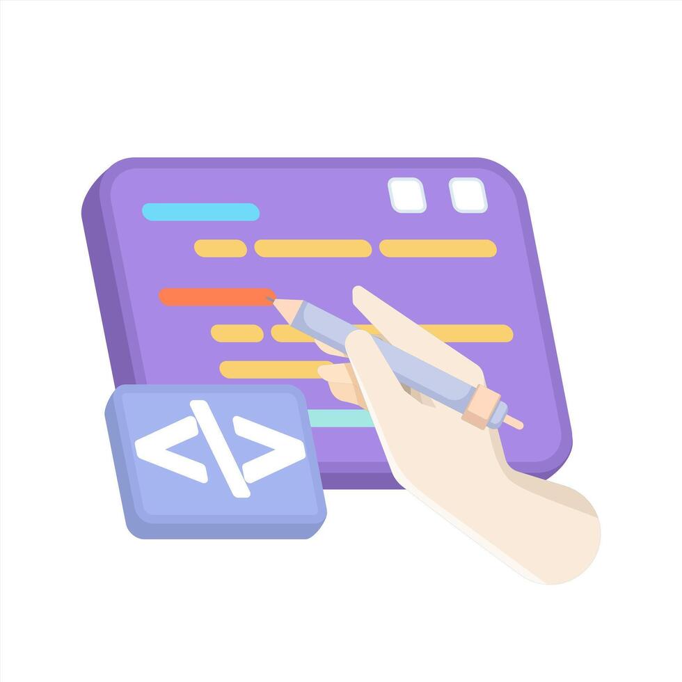Illustration of Writing coding program scripts. Programming concepts. Programming courses or training. Technology education. Learn to create program scripts. Flat design. vector