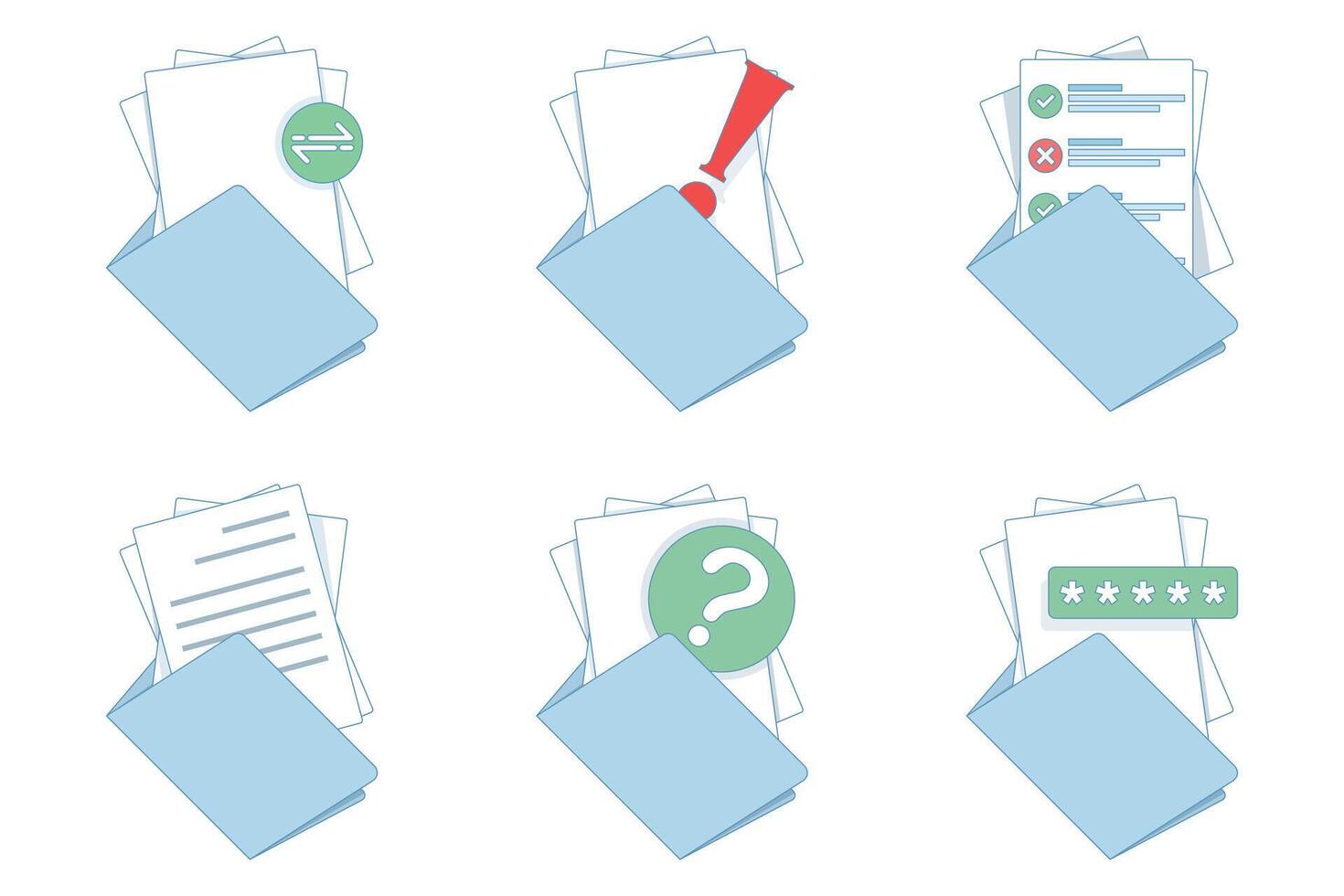 Document icon set. Document and file icon. Collection of signs. Paper, folder, document. illustration. icons are editable. vector